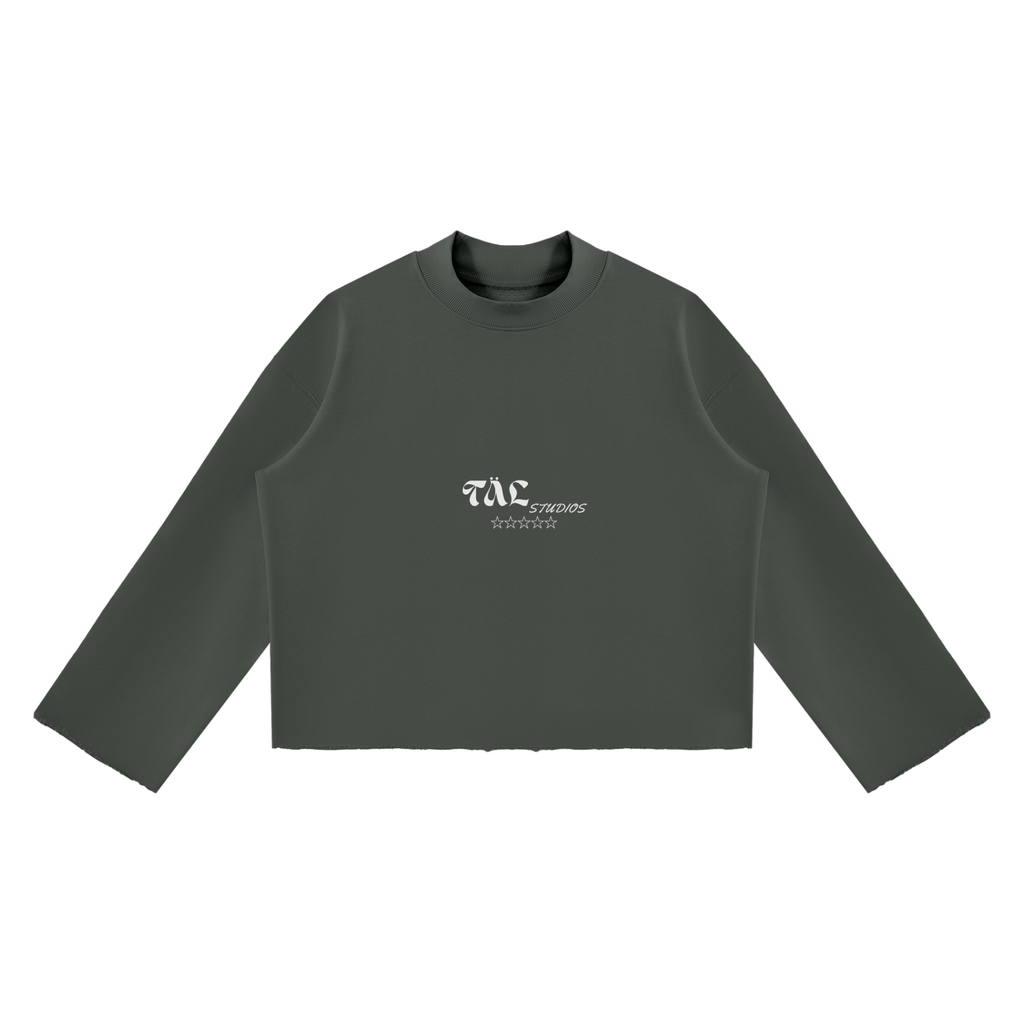 Unisex Mock Neck Raw Edge Boxy Sweatshirt