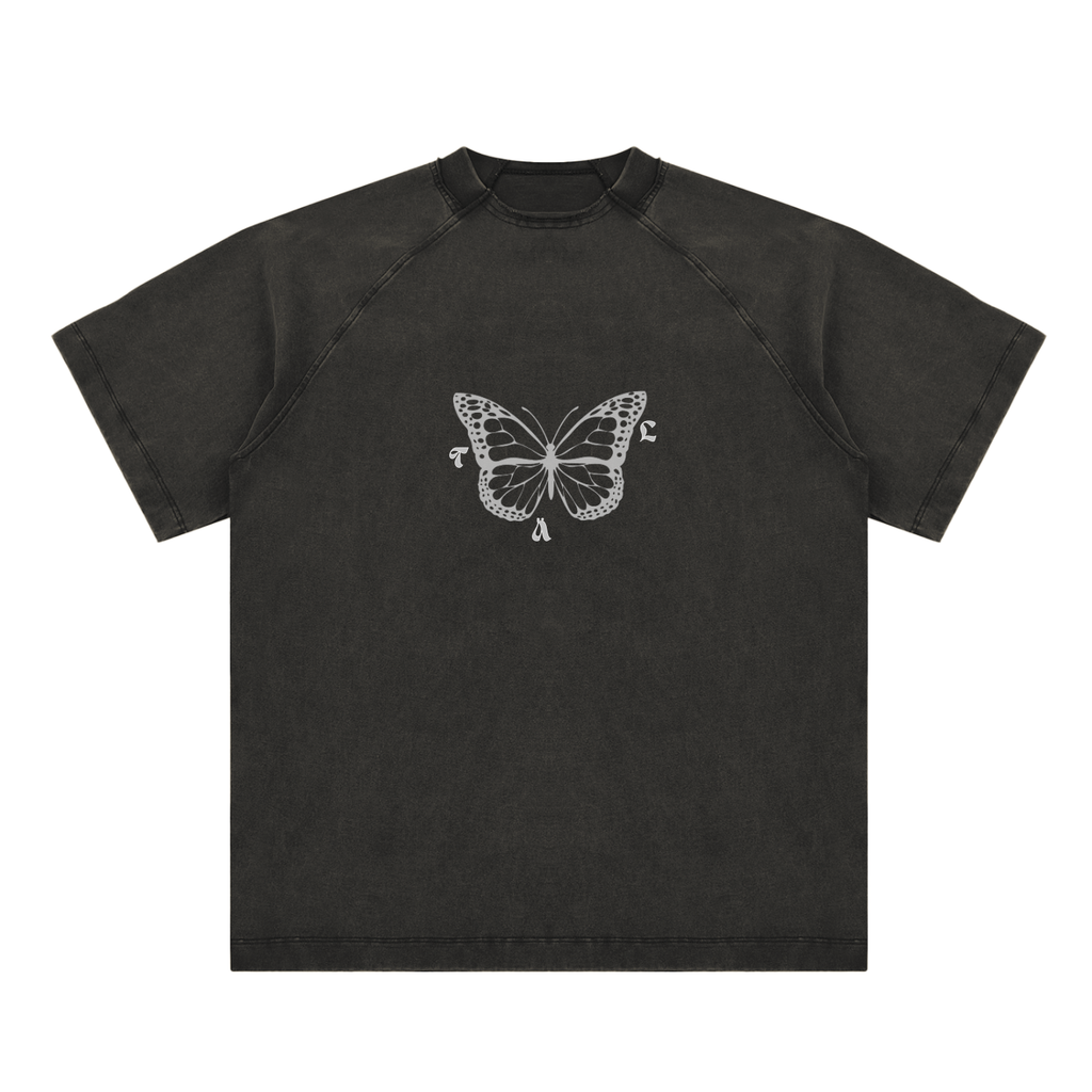 Butterfly Wordmark Oversized Tee – Charcoal Wash | TÄL