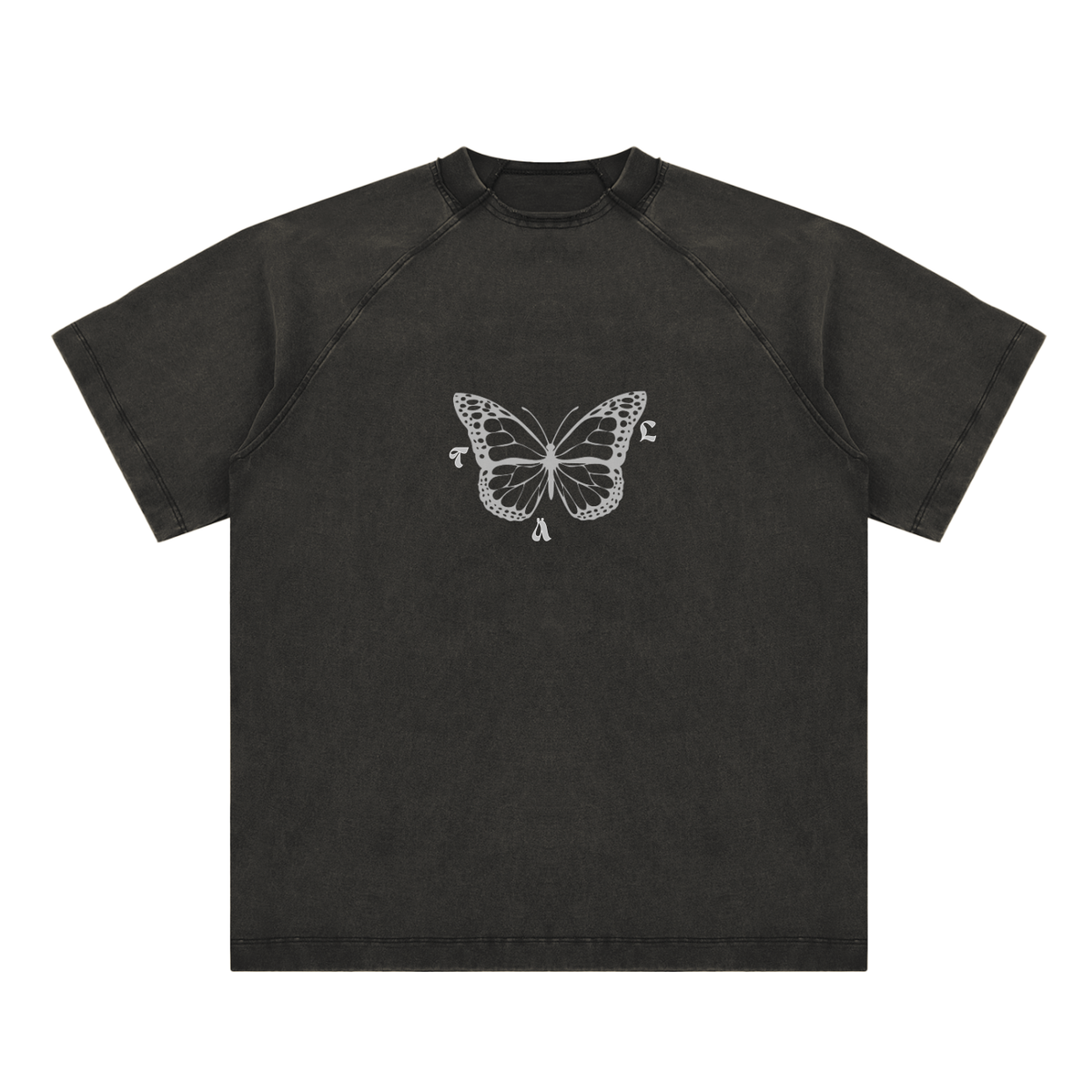Butterfly Wordmark Oversized Tee – Charcoal Wash | TÄL