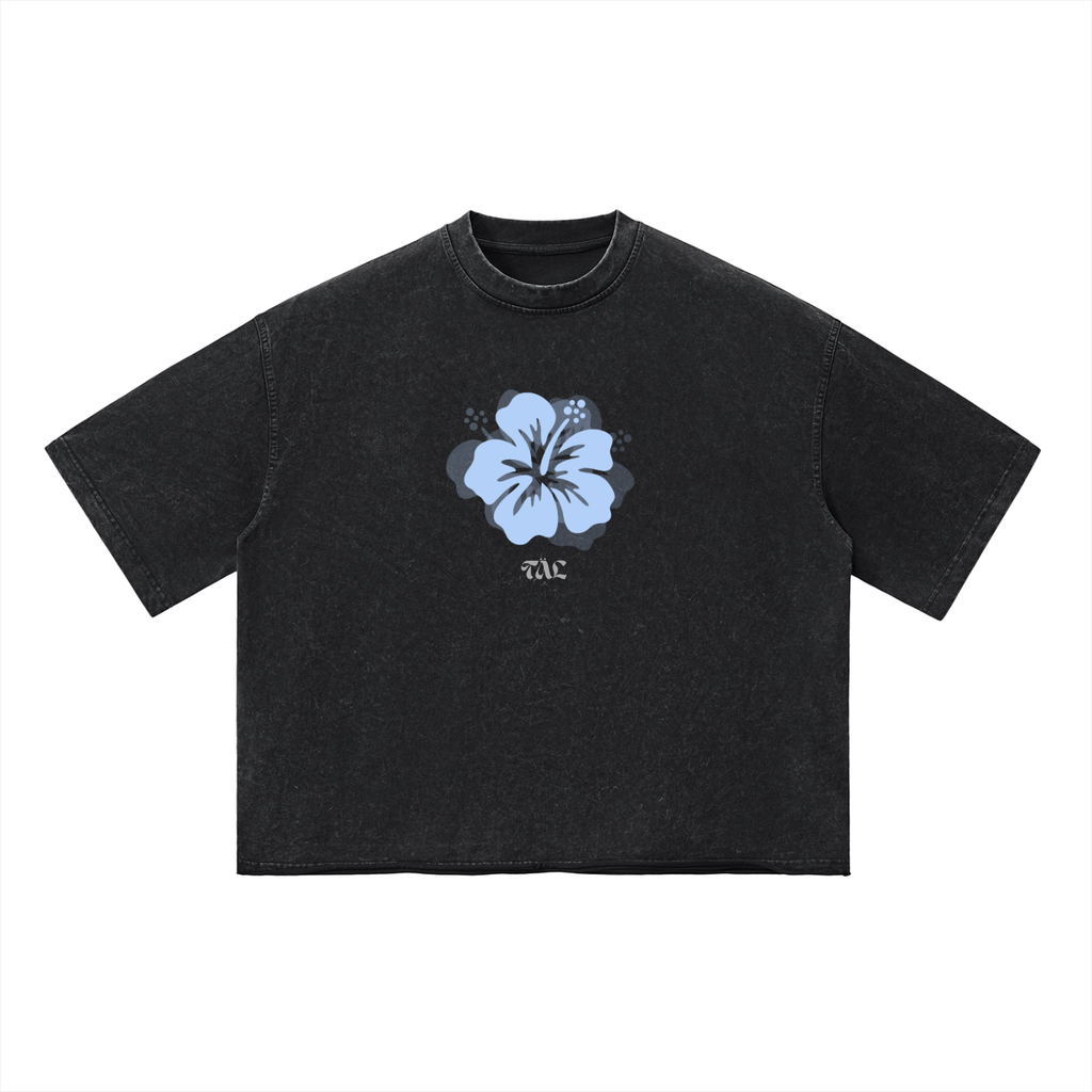 Hibiscus Bloom Oversized Tee – Vintage Black Wash | TÄL